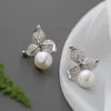 925 Sterling Silver Earstuds Lady Retro Style Charm Inlaid Natural Freshwater Pearl Trendy Earring Jewelry Gift 220816