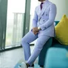 Sky Blue Men Tuxedos Suits Peaked Rapel Double Breasted Business 2 -delige werk Man Suit Trajes de Hombre Coat Pant