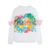 Mens High Street Autumn Hoodies Womens Round Neck Fashion Graffiti Print Sweater Couple Long Sleeve Balck White Tops Asian Size M-2XL