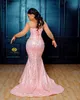 Plus Size Arabic Aso Ebi Pink Mermaid Sparkly Prom Sheer Neck Evening Formal Party Second Reception Birthday Engagement Gowns Dresses Zj766 407