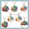 Collane con ciondolo 7 Chakra Healing Crystal Collana con gemme rotonde naturali Albero della vita Filo di rame avvolto gioielli Reiki Dhgirlsshop Dh7Dw