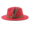 Hat Fedoras Winter Women S Men Fel Feather luksus mody swobodny ślub ozdób fedora chapau femme bonnet 220819