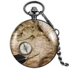 Pocket Watches Vintage Compass Pattern Printed Quartz Watch Black Fob Chain Pendant Clock Antique WatchesPocket
