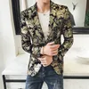 브랜드 의류 남자 Paisley Floral Jackets 와인 레드 황금 무대 정장 재킷 우아한 웨딩 남성 블레이저 플러스 사이즈 S 5XL 220819