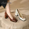 Femmes pompes été talon épais femmes chaussures bout carré mode haute qualité élégant tempérament Vintage bureau dame 220819