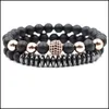 Set di bracciali da uomo con fili di perline Teampunk Bracciale con perline elastiche Zircone nero Micro Ball Set Drop Delivery 2021 Gioielli Carshop2006 Dh1A8