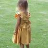 Girl's Dresses 0-5-year-old Girl's Solid Cotton Linen Dress Children's Flying Sleeve Princess Skirt Spring And Autumn Suspender Dres