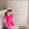 Robes de filles Summer Casual Rose Robe Puff Manches Solide Couleur Enfants Enfants Princesse Mxhome Drop Livraison 2021 Bébé Maternit Mxhome Dhvsz