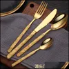 Dinnerware Sets Platinum Stone Pattern 304 Stainless Steel Cutlery Luxury Steak Knife Western Tableware 4-Piece And Fork Set Yydhhome Dhzof