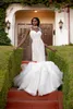 Wspaniałe koronkowe sukienki ślubne syreny spaghetti warstwy spódnice ślubne suknie ślubne plus rozmiar zastosowany vestido de novia