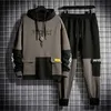 Abbigliamento da uomo Set da 2 pezzi Uomo Inverno Autunno Tuta da uomo Tuta da jogging Abbigliamento da corsa maschile Patchwork Felpa con cappuccio e set da jogging 220819