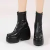 Streç Punk Tarzı Tıknaz Platformu Ayak Bileği Çizme Kadınlar Için Sonbahar Kış Ayakkabı Bayanlar Yüksek Topuklu Kısa Çizmeler Bottine Kadın Siyah J220805