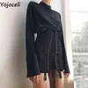 yojoceli الأنيقة الدانتيل Up أبيض bodycon التنانير النسائية الخريف خريف قصيرة High الخصر التنورة عارضة الحزب القيعان الأسود الإناث t220819