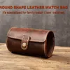 Titta på lådor Fall Brown Vintage Cow Leather Box 2 Slot med runda spänne utomhus bärbar reseförvaring och 3 presentboxwatch