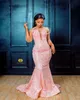 Plus Size Arabic Aso Ebi Pink Mermaid Sparkly Prom Sheer Neck Evening Formal Party Second Reception Birthday Engagement Gowns Dresses Zj766 407