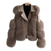 Designer kleding dames jassen harige bruine bijgesneden vrouwen faux bontjas met vos fur winter mode motocycle stijl bont lederen jas vrouw trendy overjassen