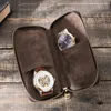 Watch Boxes & Cases Rustic Leather 2-Slot Box Luxury Pouch With Zipper Portable Organizer Bag Holds 2 Watches BrownWatch