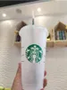 Zeemeermin godin Starbucks 24oz/710 ml plastic tuimelaar herbruikbaar helder drinkplatige bodem beker pilaar vorm deksel stro mokken bardian