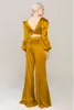 Sheath Two Pieces V Neck Jumpsuit Prom Dresses Open Back Long Sleeves Evening Gowns7247070