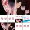 Stud New High Quality Jewelry Fashion Ladies Earrings Pink Hibiscus Stone Cute Cat Girl Gifts Drop Delivery 2021 Dhseller2010 Dh35S