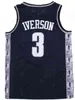 NCAA Georgetown Hoyas Allen 3 Iverson College Basketball Jersey University #3 Allen Iverson Navy Blue School School Basketny Stitche