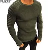 Hommes Sexy pull pull mâle automne décontracté col rond chandails tricotés pulls Slim Fit plissé pull tricots 220819