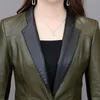 women's Leather & Faux Spring Jacket Ladies Pu Short Autumn Zipper Motorcycle Small Suit Slim Black Green a2zf#