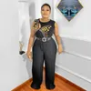 Femmes grande taille pantalon femmes combinaison sans manches strass une pièce tenue été dame décontracté Sexy vêtements 2022 mode à volants PantWomen