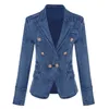 ALTA QUALITÀ Fashion Designer Blazer Giacca da donna in metallo con bottoni a forma di leone Cappotto esterno in giacca di jeans a doppio petto 220819