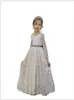 Girl's Dresses Bohemian Ankle Length Jewel Flower Girl Dress Long Sleeve Party For Rustic Boho Lace Gowns With BowGirl's