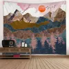 Alfombra de pared de estilo japonés Pintado abstracto Ballena Puesta de sol Bosque de montaña Hippie Mandala Tapiz Paisaje Colgante J220804