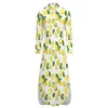 Casual Dresses Yellow Lemon Print Dress Watercolor Fruit Pattern Street Fashion Long Sleeve Beach V Neck Graphic Chiffon DressCasual