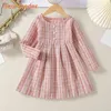 Bear Leader Toddler Girl Dress 2022 Spring and Autumn Children Fashion Plaid Retro Long Sleeve Princess Dress Vestidos 1-5 Years Y220819