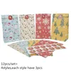 Emballage cadeau 12 pièces mélange 4 Types joyeux noël sacs avec autocollants arbre de noël Kraft papier bonbons pour l'année maison ornements cadeau