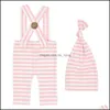 Clothing Sets Newborn Infant Baby Set Stripe Overalls Rompers With Long Tail Knot Hat Clothes Pography Props Mxhome Drop Deliv Mxhome Dhfaf