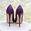 2023 Nouveau motif de serpent violet pourpre chaussures à talons hauts marques Fashiom 12 cm talons minces Pompes pointues en cuir souple S Stiletto Robe peu profonde Feme