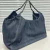 CC Bag Wallets Französische Damen 56CM Einkaufstasche Blue Denim Canvas Totes Klassisch gesteppte Metallkette Outdoor-Reisen Große Kapazität D1858