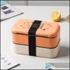 Ensembles De Vaisselle Boîte À Lunch Bento Pour L'école Enfants Employé De Bureau Pique-nique Double Couche Japonais Micro-Ondes Portable En Plastique Containe Mxhome Dhbsx