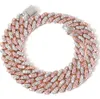 12mm Iced Pink Cuban Choker Halsband Silver Rose Gold Cuban Link med White Pink Diamonds Cubic Zirconia Jewelry 7Inch24Inch28056085800