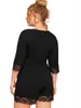 Women's Plus Size Pants Summer Elegant Fashion Jumpsuits Women Sexy V-neck Lace Trim Solid Black Rompers Flare Sleeve Large 6XLWomen's