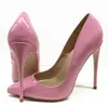 新しいピンクのパテントレザーポイントハイヒール靴