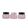 Frosted Matte Pink Glass Jar Empty Facial Cream Bottle Screw Cap With Inner Lid Cosmetic Packaging Container Portable Refillable Pots 15G 30G 50G