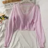 Women's Blouses & Shirts Thin White See Through Single Breasted V Sun Shirt Loose Cardigan Long Sleeve Coat Wild Blusas Blouse Camisas Knit