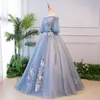 2022 Glitter Blue Evening Suknie arabskie długie odległość z koronkowej syreny sukienki na bal