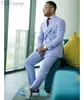 Sky Blue Men Tuxedos Suits Peaked Rapel Double Breasted Business 2 -delige werk Man Suit Trajes de Hombre Coat Pant