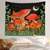 Arazzo con funghi Trippy Moon Stars Scoiattolo Tappeti da parete Fantasia con piante e foglie Colorate appese per la stanza J220804