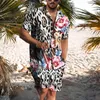 2022 Summer Hawaii skjorta män passar leopard tryck kort ärm strand shorts skjortor 2 stycken uppsättning resor enstaka kardigan t220819
