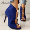 Mode femmes talons hauts Sexy fermeture éclair troupeau bout ouvert talon femmes pompes couleur unie métal décor dames chaussures 220819