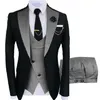 Abito da uomo bicolore 3 pezzi su misura uomo sposo smoking da sposa slim fit blazer jacquard giacca gilet pantaloni abbigliamento 220819