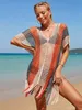 Roupas de banho feminina Rainbow Hollow Out Beach Smock Resort Bikini Wear sobre um maiô